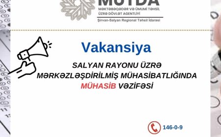 Şirvan-Salyan Regional Təhsil İdarəsi üzrə mühasib vakansiyası elan edilib