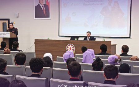 Cəlilabad Dövlət Peşə Təhsil Mərkəzində Cəlilabad Rayon Polis Şöbəsinin rəisi, polis polkovniki Polad Qarayev ilə tələbələrin görüşü keçirilib